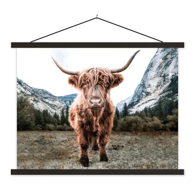 Produktbild von MuchoWow® Textilposter Schottischer Highlander - Berg - Tiere 40x30 cm mit schwarzem Rahmen - Dekorationen