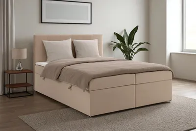 Produktbild von KSHOMECONCEPT Boxspringbetten mit Bettkasten VELLIS 160x200, Bonellfederkern Matratze, Creme