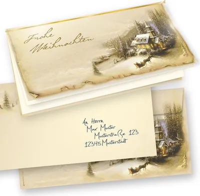 Produktbild von Weihnachtskarten Set Winteridylle (50 Sets inkl. Kuverts) mit Umschlag und mit Einlegeblätter Einleger zum bedrucken