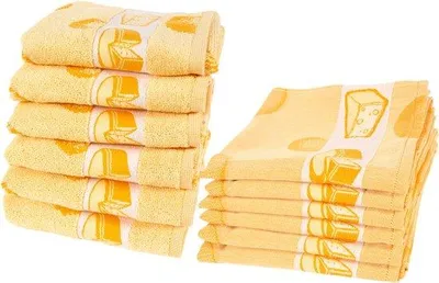 Productafbeelding van Unyqoos® Set van 12 theedoeken en keukendoeken – 6 theedoeken van 60x65 cm + 6 keukendoeken van 50x55 cm, 100% katoen, kleur: geel