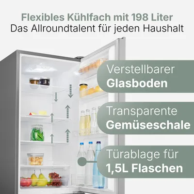 Produktbild von Bomann Kühlschrank mit Gefrierfach | 180cm | Kühl Gefrierkombination leise | Türanschlag wechselbar | 269L | KG 184.2 inox