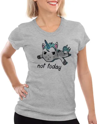 Produktbild von style3 Not today Unicorn Einhorn Damen T-Shirt, Farbe:Grau meliert, Größe:L