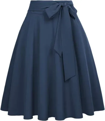 Zdjęcie produktu dla Elegancka damska spódnica vintage, rozkloszona, ciemnoniebieska, rozmiar 3XL