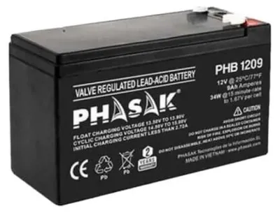Produktbild von Phasak PHB 1209, Plombierte Bleisäure (VRLA), 12 V, 1 Stück(e), Schwarz, 9 Ah, 9 VAh