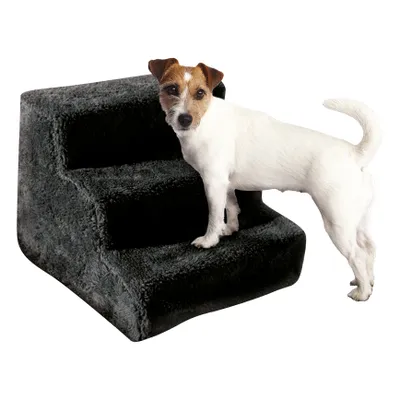 Produktbild von Haustiertreppe Hundetreppe, mit Stoffbezug, in Schwarz, 3 Stufen (1 x Haustiertreppe), 41 x 38 x 31 cm, aus robuster MDF-Platte, mit Plüschbezug in Schwarz