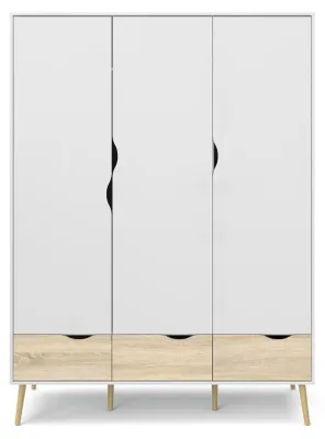 Image de CALICOSY - Armoire 3 portes, 3 tiroirs blanc etReproduction chêne L147,2 cm - BILLUND