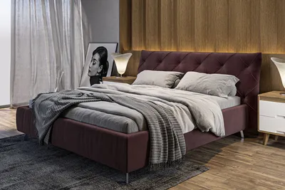 Produktbild von KAWOLA Bett ANNY Polsterbett Kopfteil niedrig Velvet purple 140x200cm