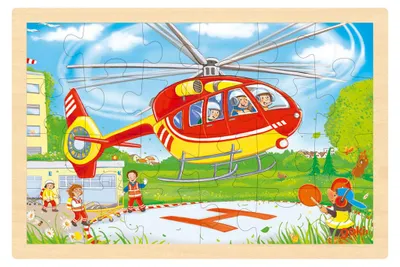 Produktbild von GOKI Holz-Puzzle, doppelseitig, Feuerwehrmä nner und Hubschrauber, 24 DL