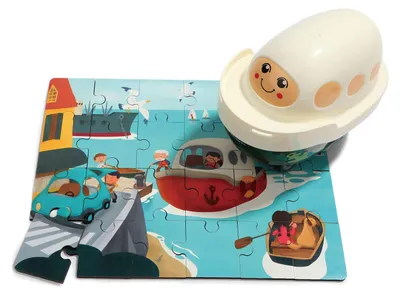Image de Houten Legpuzzel Haven met Stoomboot, 24st.