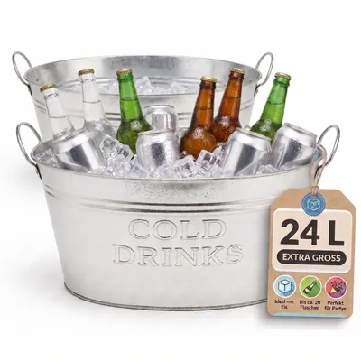 Produktbild von BigDean 2er SET Getränkewanne 24 Liter Zinkwanne Set Sektkühler Flaschenkühler | Wasserdicht, Zinkwanne, Getränkekühler, Eiskübel, Metall, langlebig