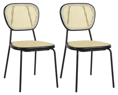 2er-Set Esszimmerstühle, Rattan, schwarzes Metallgestell, 45x51x84 cm