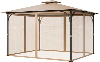 Image de Moustiquaire VEVOR pour pavillon, moustiquaire de remplacement, convient pour pavillons de 304,8x365,8x222,5 cm, protection contre les insectes, rideau de pavillon à parois latérales en 4 parties,