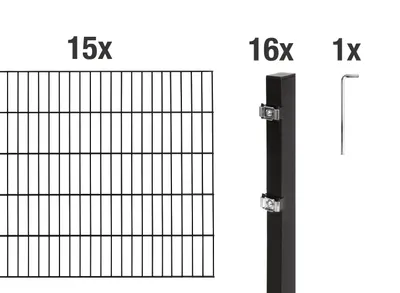 Immagine prodotto di Recinzione a doppia barra Alberts 628161, set completo da 32 elementi, nero opaco, altezza 120 cm, lunghezza 30 m