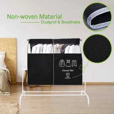 Produktbild von Abdeckung Kleiderständer 90 × 110 cm Anti-Staub Abdeckung Staubschutz kleiderschutzhüllen schutzhülle Staubdicht Feuchtigkeit Schwarz Lang mit Magic Tape