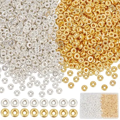 Produktbild von 1500 Stück 6 mm Flache Runde Silberne und Goldene Perlen - Für Schmuckherstellung