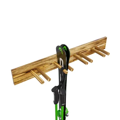 Produktbild von QLS Wand Skihalterung 90 cm für 4 Paar geflammt Nordic Walking Stöcke aus Holz 11015