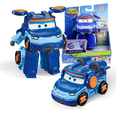 Immagine prodotto di Super Wings, Trasformazioni: Aereo Supercharged Leo, figura giocattolo alta circa 12,7 cm, ideale per bambini dai 3 anni in su. Giocattolo 3-in-1: aereo e figura robotica, colore blu