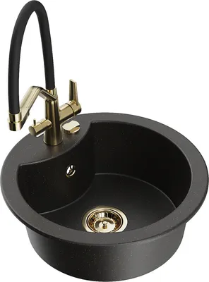 Produktbild von Mexen Diego 1-Becken-Granitspüle mit Mischbatterie Duo, Schwarz/Gold metallisch - 6512-75-671701-57-G
