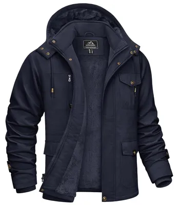 Productafbeelding van Winterjas voor heren, warm gevoerd, met afneembare capuchon, donkerblauw, maat M