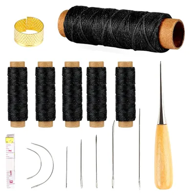 Produktbild von Lederfaden, 150D gewachster Nähfaden 180 m, Nähset für Lederarbeiten, Teppiche, Sofas, Segelsitze, Schuhe, Nähen und Reparieren (Schwarz)