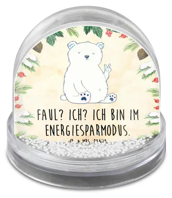 Produktbild von Mr. & Mrs. Panda Schneekugel Weihnachten Eisbär Faul - Naturpapier - Geschenk, Arbeit, Bär, Bürojob, Weihnachts, schnee kugel, Teddy, dekoartikel, Entspannen, Nordpol