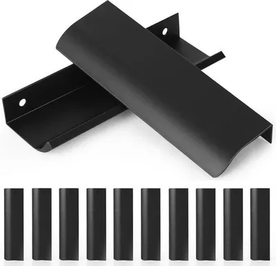 Image de Poignées en aluminium noir de 150 mm, lot de 10 avec vis