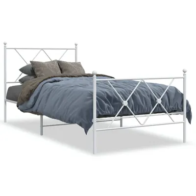 Productafbeelding van vidaXL Bedframe met hoofdeinde en voeteneinde, metaal, wit, 90x200 cm