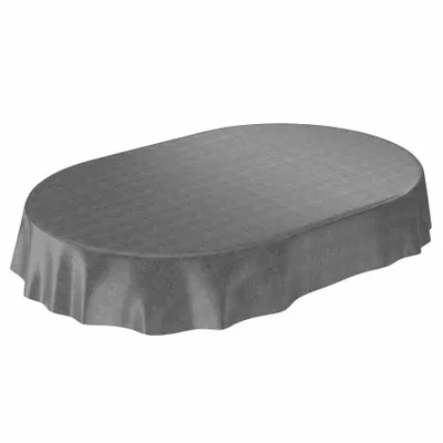 Image de Nappe Toile cirée Gris uni Robuste Hydrofuge Ovale Largeur 140 cm Longueur 240 cm