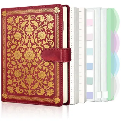 Image de Cahier à spirale format A5 avec intercalaires, couleur rouge | 135 feuilles (pointillées et lignées), rechargeable