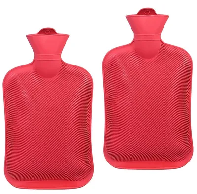 Image de Lot de 2 bouillottes en caoutchouc naturel, 2 litres, couleur rouge