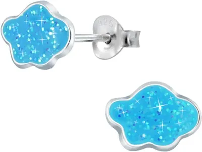 Produktbild von Kinder Ohrstecker 925 Silber Ohrringe für Mädchen Wolke blau | 7 mm x 10 mm