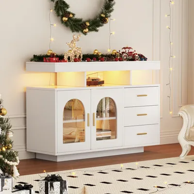 Produktbild von MODFU Kommode Sideboard mit LED-Beleuchtung, Buffetschrank Kaffeebarschrank für Wohnzimmer, Schlafzimmer, Küchenschrank mit 16-Farben-Lichtern,Weiß