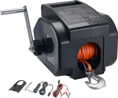 Zdjęcie produktu dla Elektryczna wciągarka linowa SucceBuy, 12 V DC 300 W, odwracalna wciągarka do łodzi o masie do 900 kg, z włączaniem, wyłączaniem i wolnym kołem, w tym przewodowy pilot zdalnego sterowania i korba ręczna