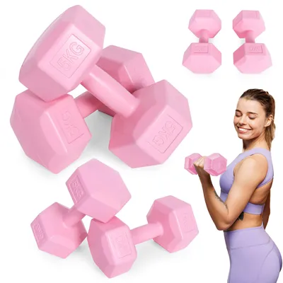 Produktbild von Hanteln, sechseckig, Set mit 2 Stück à 5 kg, Trainingsgewichte, Fitness, rosa, MOVEPRO