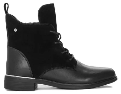 Produktbild von Stiefeletten DBT474924BK schwarz Leder Reißverschluss Schnürsenkel Fleece-Futter Weite G runde Zehenpartie