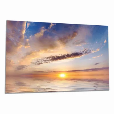 Produktbild von Wallario Herdabdeckplatte aus Glas, Größe 90 x 52 cm 1-teilig, Motiv Sonnenuntergang über dem Wasser