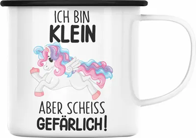 Produktbild von Trendation - Lustige Ich Bin Klein Aber Gefährlich Emaille Tasse Mit Spruch Einhorn Emaille Emaille Tasse Geschenk Mama Freundin Kollegin Geschenkidee Arbeit Frauen (Schwarz)