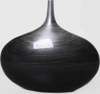 Image de VIVANNO Vase de sol en fibre de verre BELEZA Rond, noir spiralé brillant avec motif - 36x15x33 cm