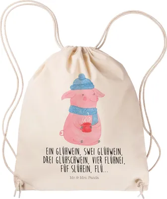 Produktbild von Mr. & Mrs. Panda Jutebeutel Schweinchen Glühwein - Transparent - Geschenk, gym tasche, Weihnachten, sporttasche klein, Spruch, Betrunken, wander rucksack, Sportbeutel