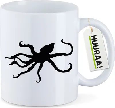 Produktbild von Huuraa Kaffeetasse Oktopus Silhouette 330ml Weiß Keramik Kaffeebecher Geschenkidee
