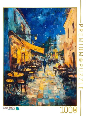 Produktbild von CALVENDO Puzzle Caféterrasse am Abend KI | 1000 Teile Lege-Größe 64x48cm Foto-Puzzle für glückliche Stunden