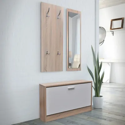 Produktbild von vidaXL Garderoben Flur 3-in-1 Schuhschrank Schuhkipper Spiegel