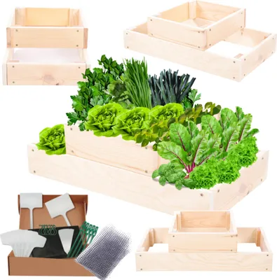 Produktbild von MODO24 Hochbeet Holz, Pflanzkasten, Massivholz, Kiefer, Kräuterbeet, Blumenkasten, Garten, Terrasse, 18x60x30 cm, Natur, ZP09