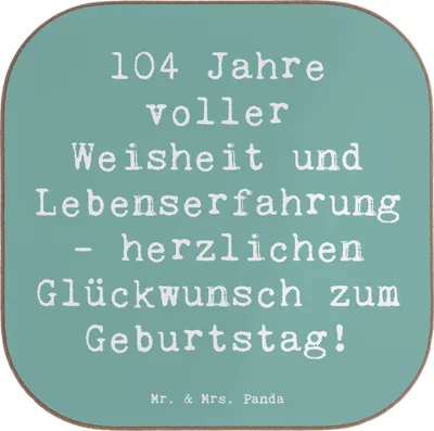 Produktbild von Mr. & Mrs. Panda Untersetzer für Gläser Spruch 104. Geburtstag - Meeresbrise - Geschenk, Happy Birthday, Flaschenuntersetzer, Meilenstein, Geburtstagsgeschenk, Coaster