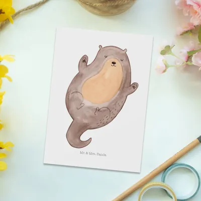 Produktbild von Mr. & Mrs. Panda Ansichtskarte Otter Umarmen - Weiß - Geschenk, Grußkarte, bildkarte, Hallo, glücklich, Kunstkarten, Seeotter See, gut Gelaunt, Postkarten, Postkarte