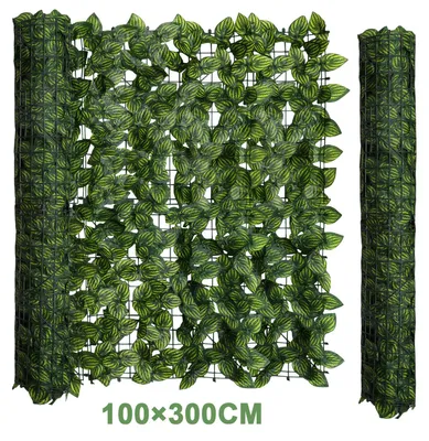 Image de Ikodm Haie artificielle Haie brise-vue Terrasse Décoration murale Décoration murale Feuilles de pastèque 300 x 100 cm