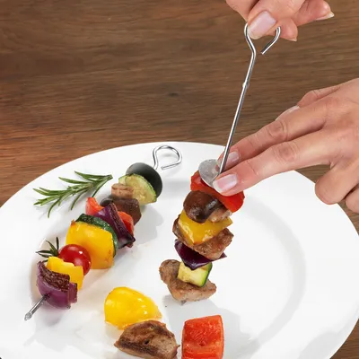 Produktbild von Wenko Edelstahl-Spieße mit Abstreifer 8tlg 4 Spieße a 20 cm 4 Stück à 28 cm