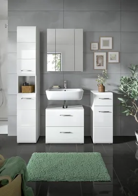 Produktbild von Badezimmer-Set >Ice< in Weiß / Weiß Hochglanz - 150x185x30cm (BxHxT)