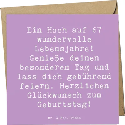 Produktbild von Mr. & Mrs. Panda Glückwunschkarte Spruch 67. Geburtstag - Lavendeltraum - Geschenk, Klappkarte, besondere Geburtstagsgrüße, Happy Birthday, faltkarte, Grußkarte, Alter