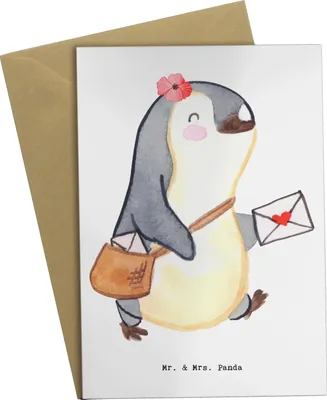 Produktbild von Mr. & Mrs. Panda valentinstagskarte Postbotin Herz - Weiß - Geschenk, glückwunschkarten, vatertagskarte, Nachricht, Liebe, Botschaft, einladungskarten, hochzeitskarten